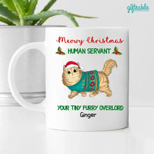 Load image into Gallery viewer, Merry Christmas Human Servant Walking Fluffy Cat Personalized Coffee Mug
