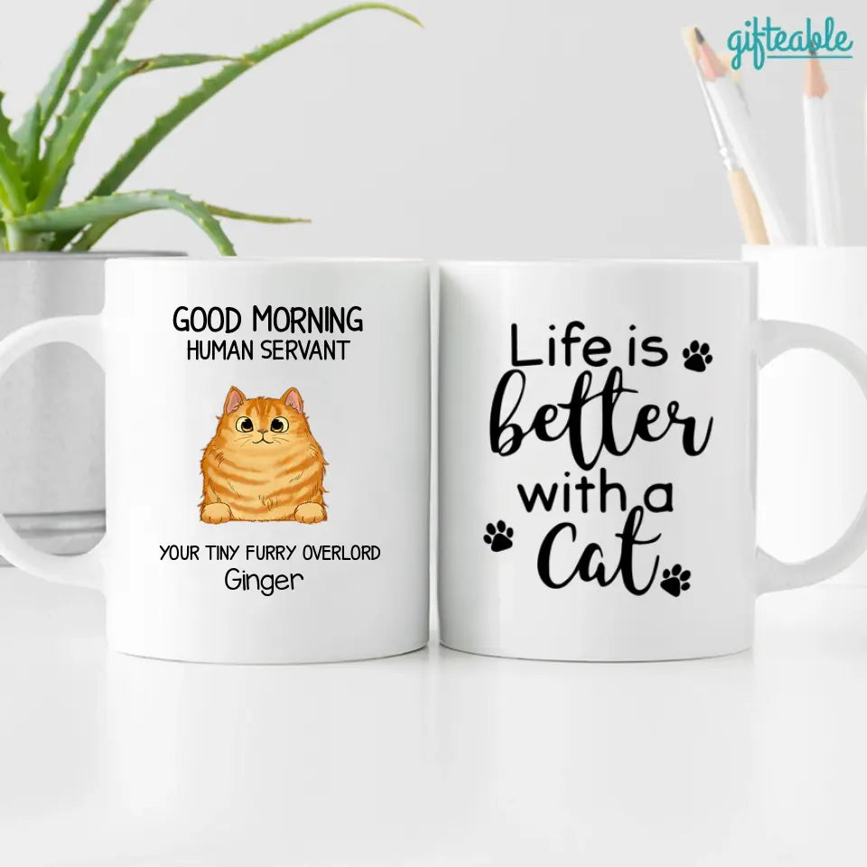 Good Morning Cat Human Servant Personalized Coffee Mug