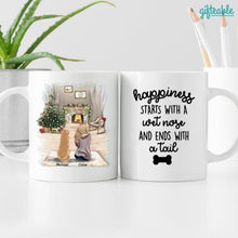Load image into Gallery viewer, Girl And Dogs Personalized Ceramic Mug - Girl, Dogs, Names, Background and Quote can be customized
