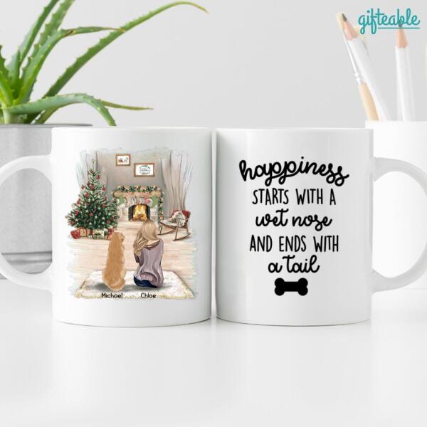 Girl And Dogs Personalized Ceramic Mug - Girl, Dogs, Names, Background and Quote can be customized