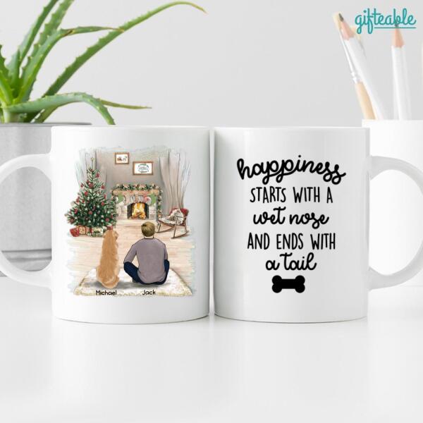 Man And Dogs Personalized Ceramic Mug - Man, Dogs, Names, Background and Quote can be customized