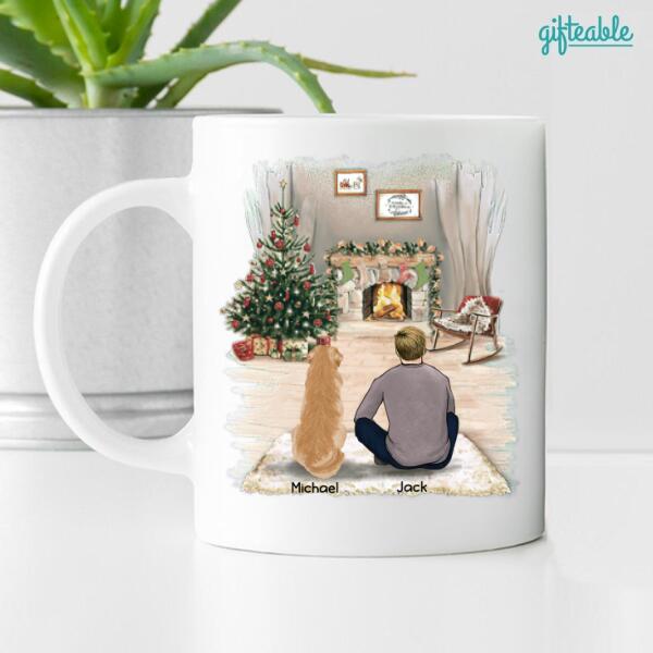 Man And Dogs Personalized Ceramic Mug - Man, Dogs, Names, Background and Quote can be customized