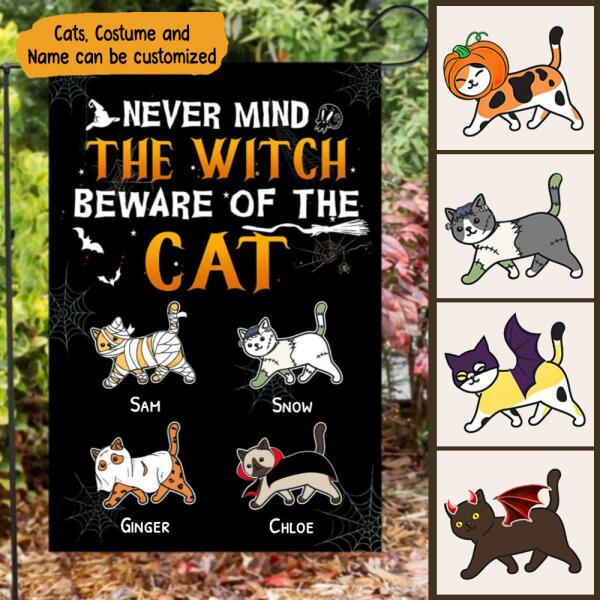 Beware Of The Cat Halloween Personalized Garden Flag - Cats and Names can be customized