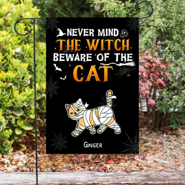 Beware Of The Cat Halloween Personalized Garden Flag - Cats and Names can be customized