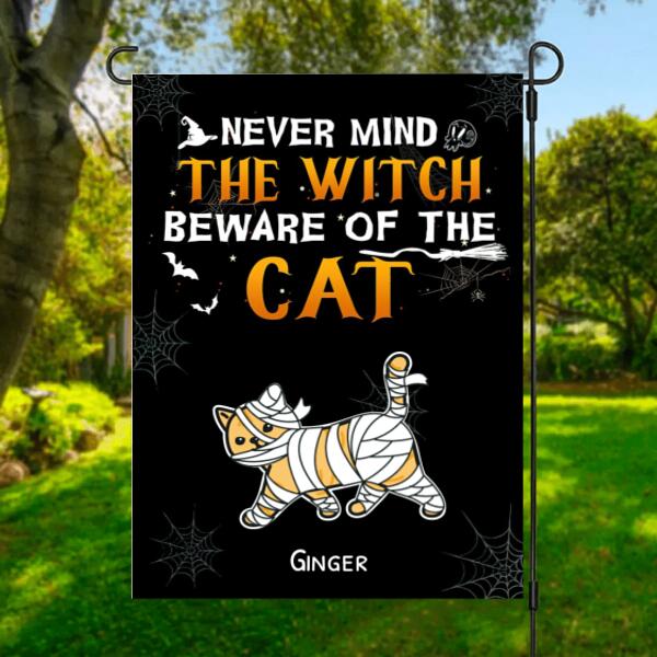 Beware Of The Cat Halloween Personalized Garden Flag - Cats and Names can be customized