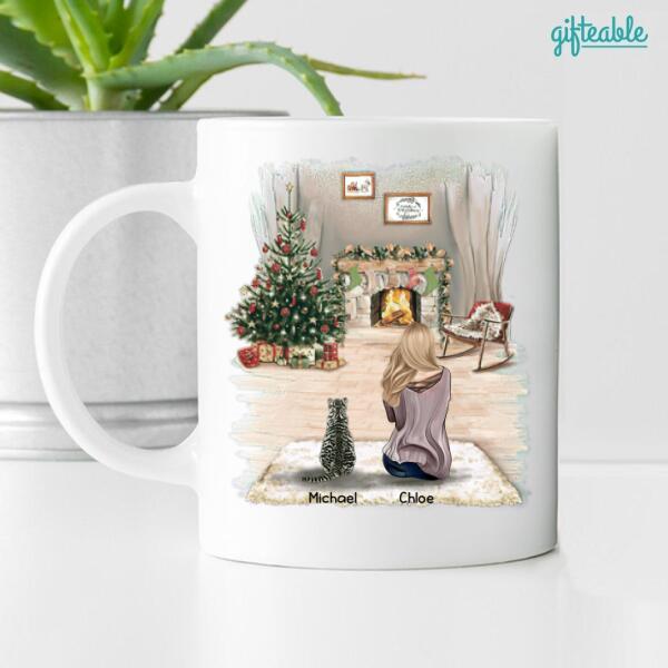 Woman And Cats Personalized Ceramic Mug - Woman, Cats, Names, Background and Quote can be customized