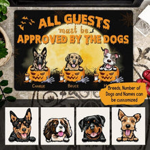 Load image into Gallery viewer, Dog Pumpkin Halloween Personalized Doormat - Dogs, Names and Background can be customized
