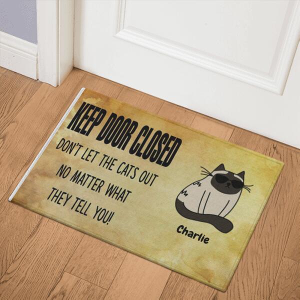 Don't Let The Cat Out Personalized Doormat - Cats and Names can be customized