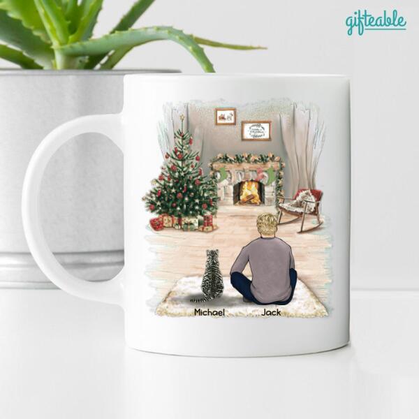 Man And Cats Personalized Ceramic Mug - Man, Cats, Names, Background and Quote can be customized
