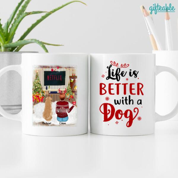 Christmas Girl and Dog Personalized Mug - Girl, Dogs and Names can be customized