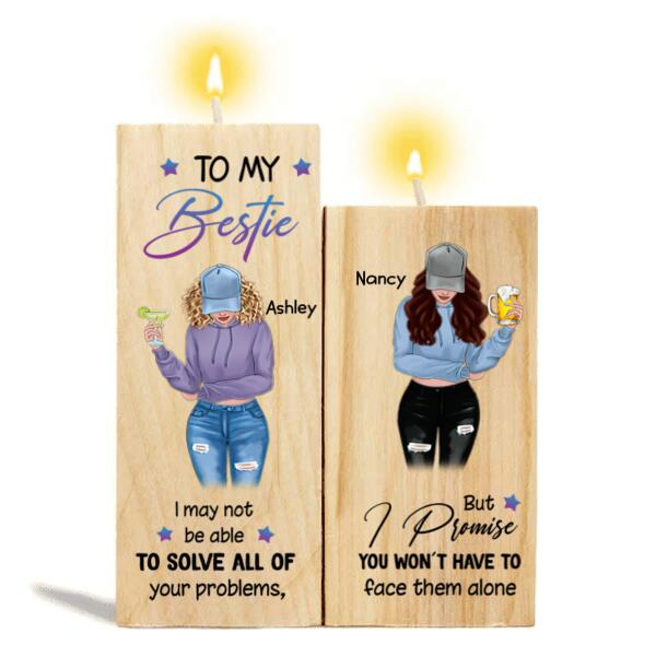 To My Bestie Personalized Wooden Candle Holder - Girls and Names can customized