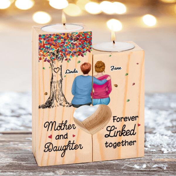 Mother And Daughter Colorful Tree Personalized Candle Holder With Heart - Mom, Daughter and Names can be customized