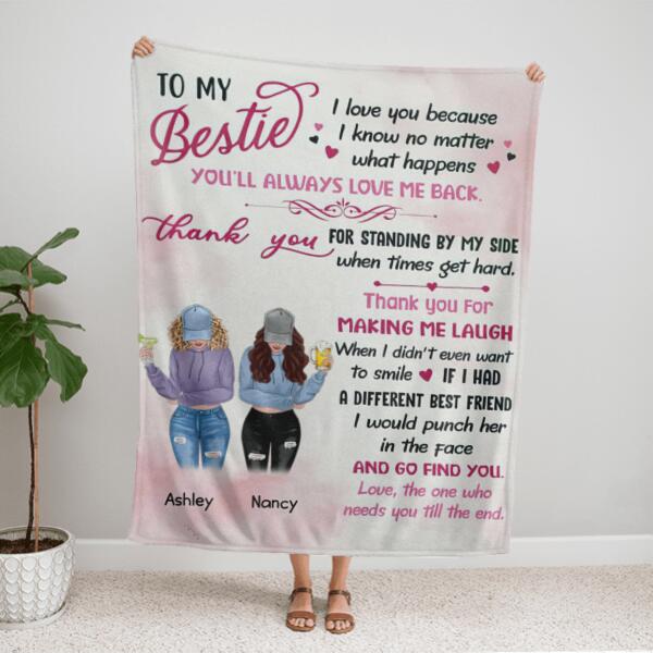 To My Bestie Personalized Flannel Blanket - Girls and Names can be customized