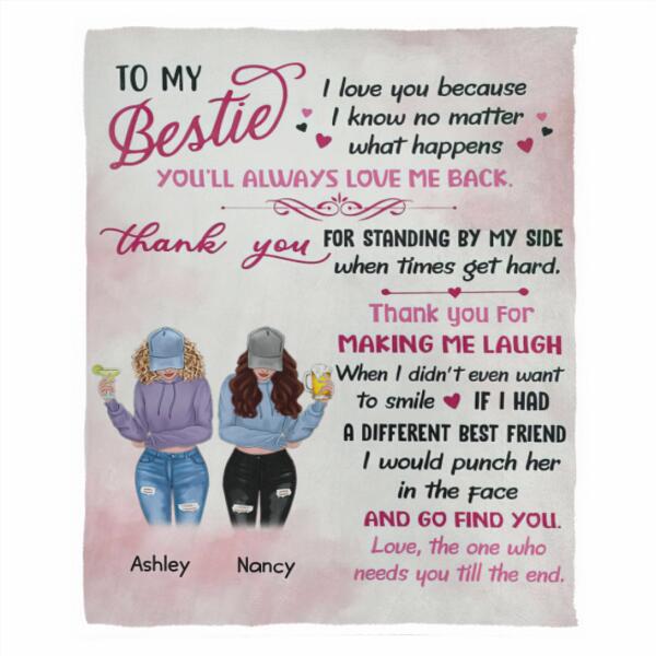 To My Bestie Personalized Flannel Blanket - Girls and Names can be customized