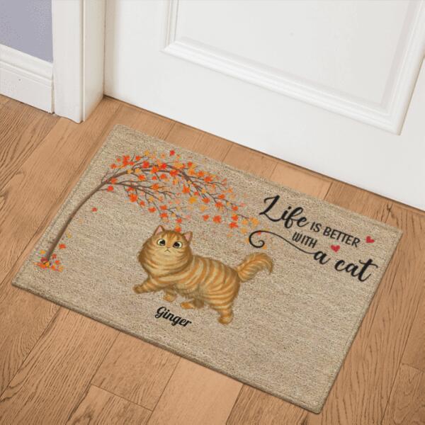 Walking Cat Under The Tree Personalized Doormat - Cats, Quotes and Names can be customize