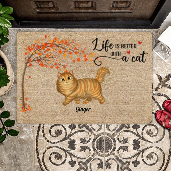 Walking Cat Under The Tree Personalized Doormat - Cats, Quotes and Names can be customize