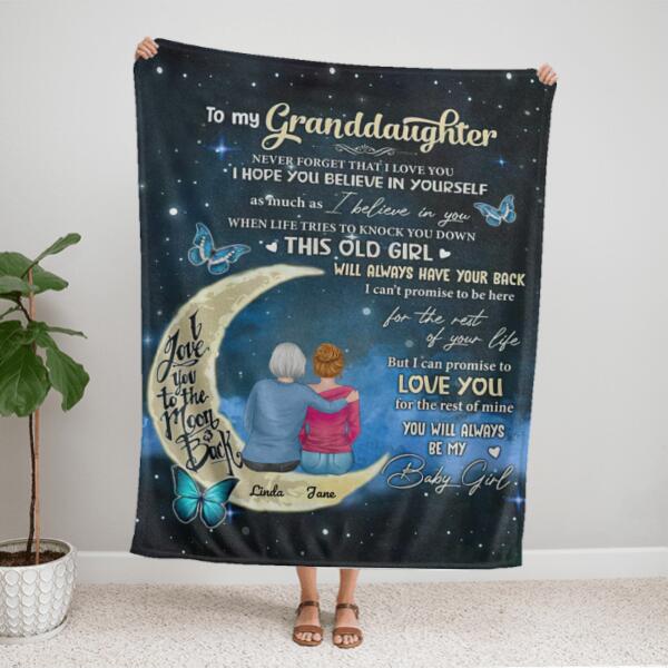 Grandma Granddaughter On Moon Personalized Flannel Blanket
