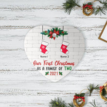Load image into Gallery viewer, Our Family First Christmas Personalized Ornament - Socks, Number Of People and Names can be customized
