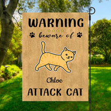 Load image into Gallery viewer, Warning Beware Of Attack Cat Personalized Garden Flag -  Cats and Names can be customized
