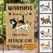 Load image into Gallery viewer, Warning Beware Of Attack Cat Personalized Garden Flag -  Cats and Names can be customized
