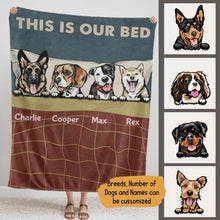 Load image into Gallery viewer, Dog This Is My Bed Personalized Flannel Blanket - Breeds, Number of Dogs, Names can be customized
