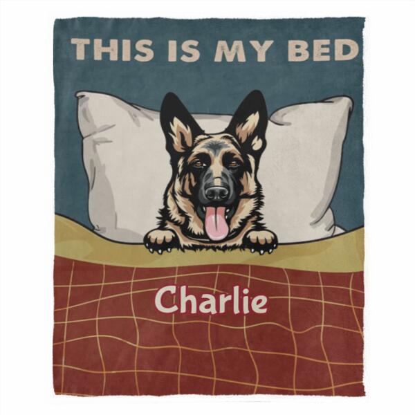Dog This Is My Bed Personalized Flannel Blanket - Breeds, Number of Dogs, Names can be customized