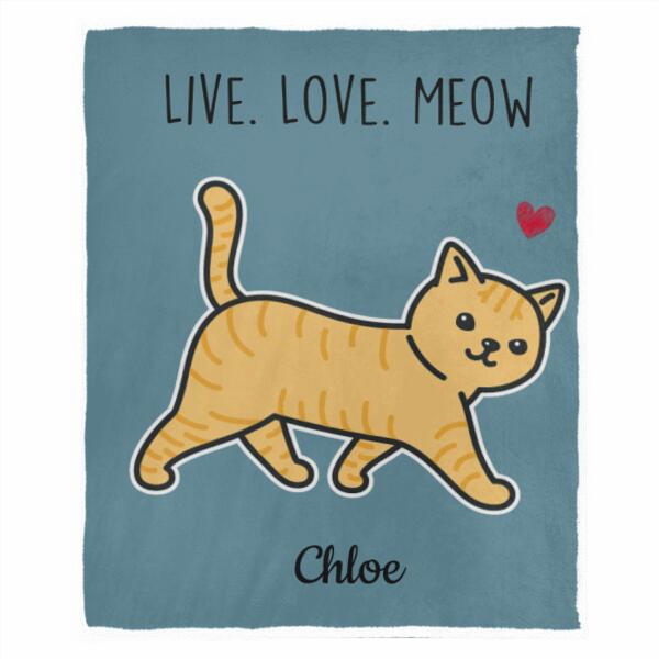 Walking Cat Personalized Flannel Blanket - Cats, Name and Text can be customized