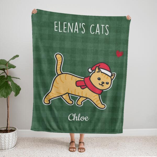 Walking Cat Christmas Pattern Personalized Flannel Blanket