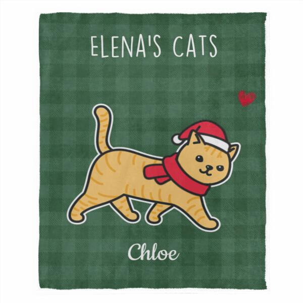 Walking Cat Christmas Pattern Personalized Flannel Blanket