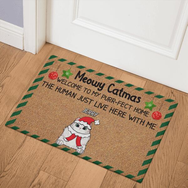 Meowy Catmas Welcome To Our Purr-fect Home Personalized Doormat