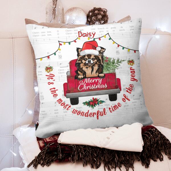 Dog Red Truck Merry Christmas Personalized Pillow Cover