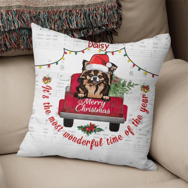 Dog Red Truck Merry Christmas Personalized Pillow Cover
