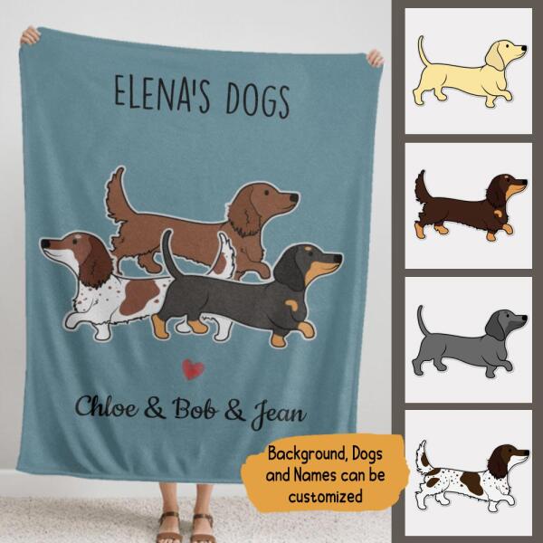 Dachshund Dog Personalized Flannel Blanket - Dogs, Background and Names can be customized