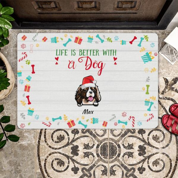 Christmas Life Is Better With Dog Personalized Doormat - Dogs and Names can be customized
