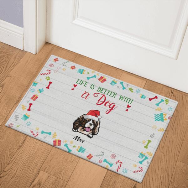 Christmas Life Is Better With Dog Personalized Doormat - Dogs and Names can be customized