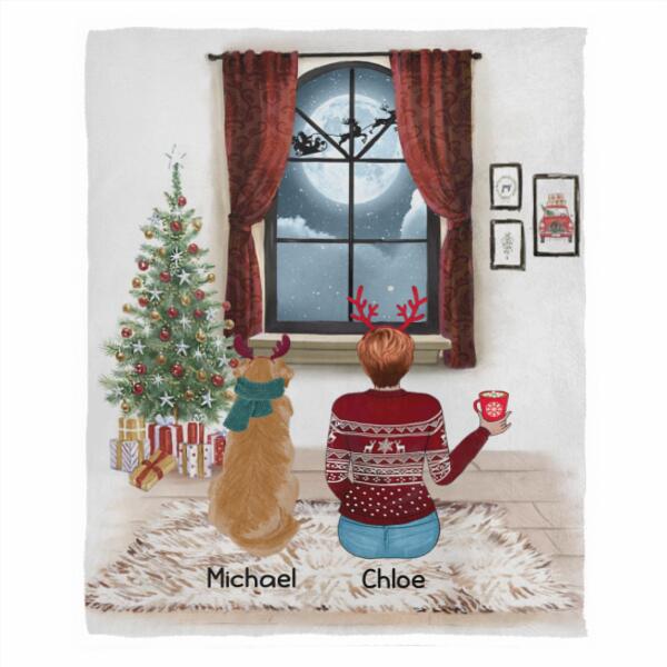 Girl And Dog Christmas Personalized Flannel Blanket