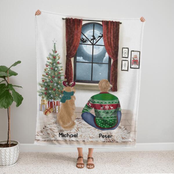 Man And Dog Christmas Personalized Flannel Blanket