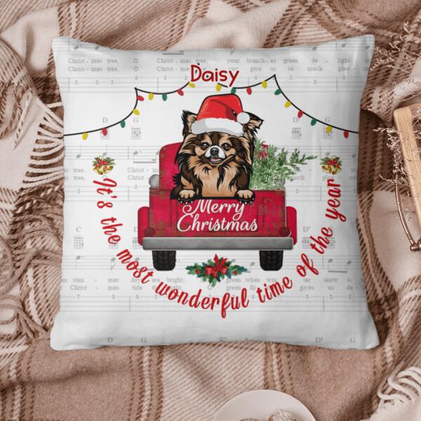 Dog Red Truck Merry Christmas Personalized Pillow Cover