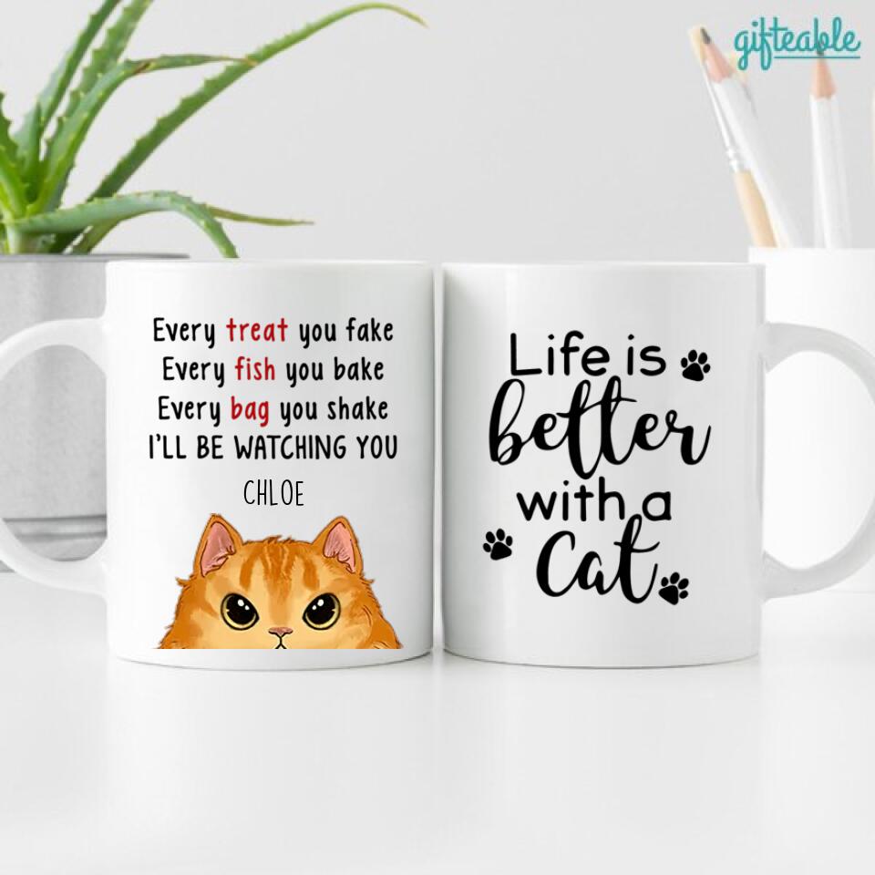 Fluffy Cat Will Be Watching You Personalized Coffee Mug