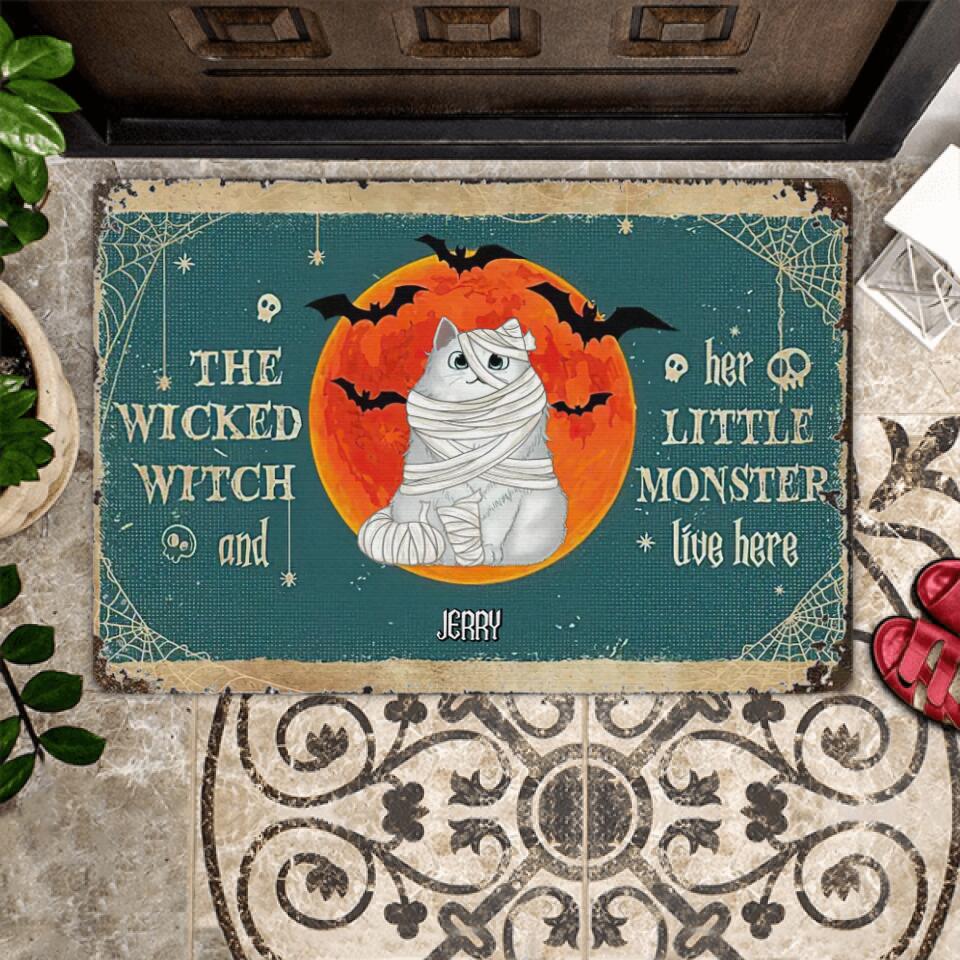 Vintage Halloween Cats Personalized Doormat