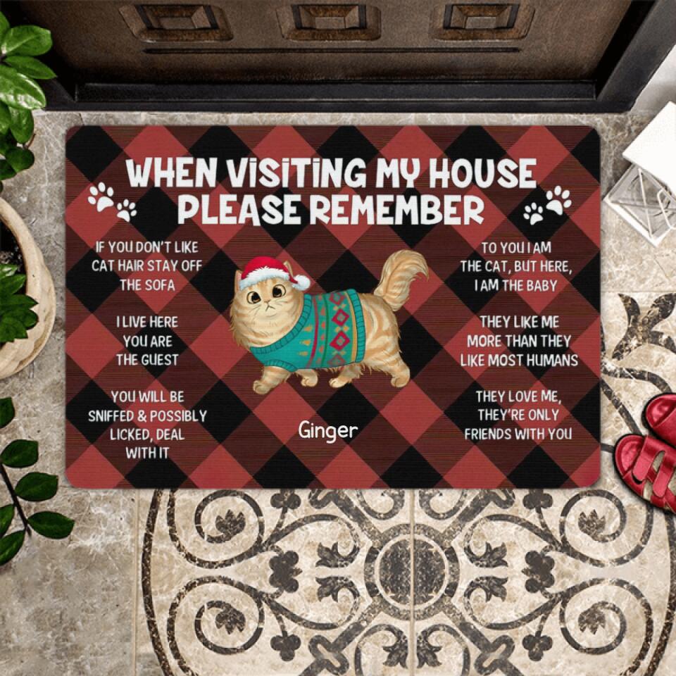 Christmas Remember When Visiting Our House Cats Personalized Doormat