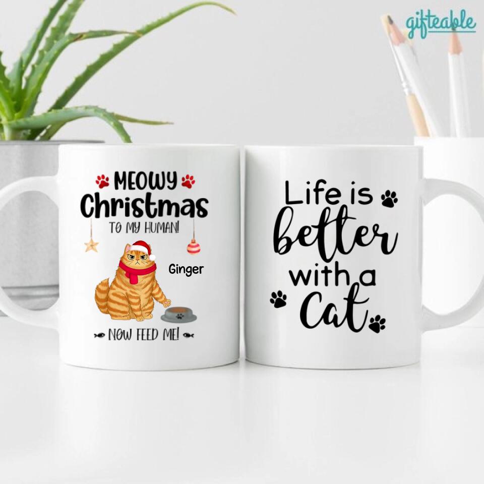 Meowy Christmas To My Human Cat Personalized Coffee Mug