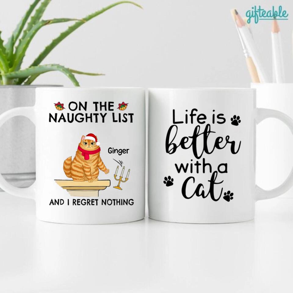 Naughty Cat Regret Nothing Christmas Personalized Coffee Mug