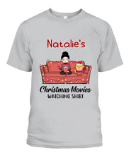 Load image into Gallery viewer, Christmas Movie Watching Girl And Cat Personalized Graphic Apparel - Girl, Cats and Names can be customized
