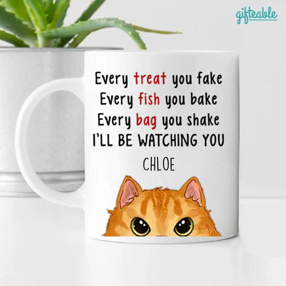 Fluffy Cat Will Be Watching You Personalized Coffee Mug