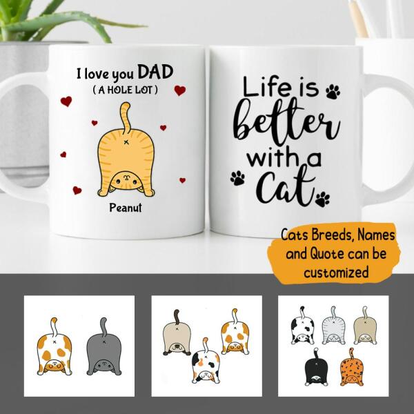 Cat Dad Love You Personalized Ceramic Mug - Cats and Name can be customized