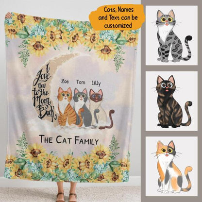 Love Cats To The Moon Sunflower Personalized Flannel Blanket - Cats, Name and Text can be customized