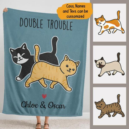 Walking Cat Personalized Flannel Blanket - Cats, Name and Text can be customized