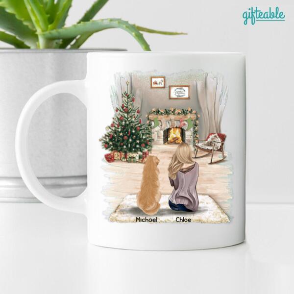 Girl And Dogs Personalized Ceramic Mug - Girl, Dogs, Names, Background and Quote can be customized