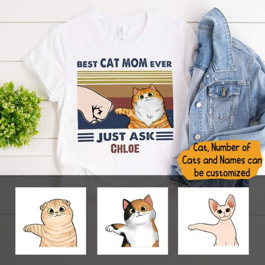 Best Cat Mom Ever Personalized T-Shirt - Cats, Names can be customized